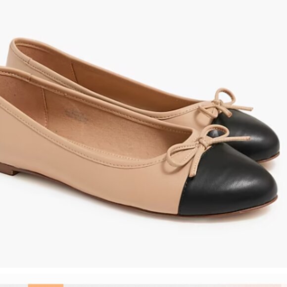 J Crew Women's Ballet Flats Cap Toe Tan Black Shoes - Picture 4 of 4